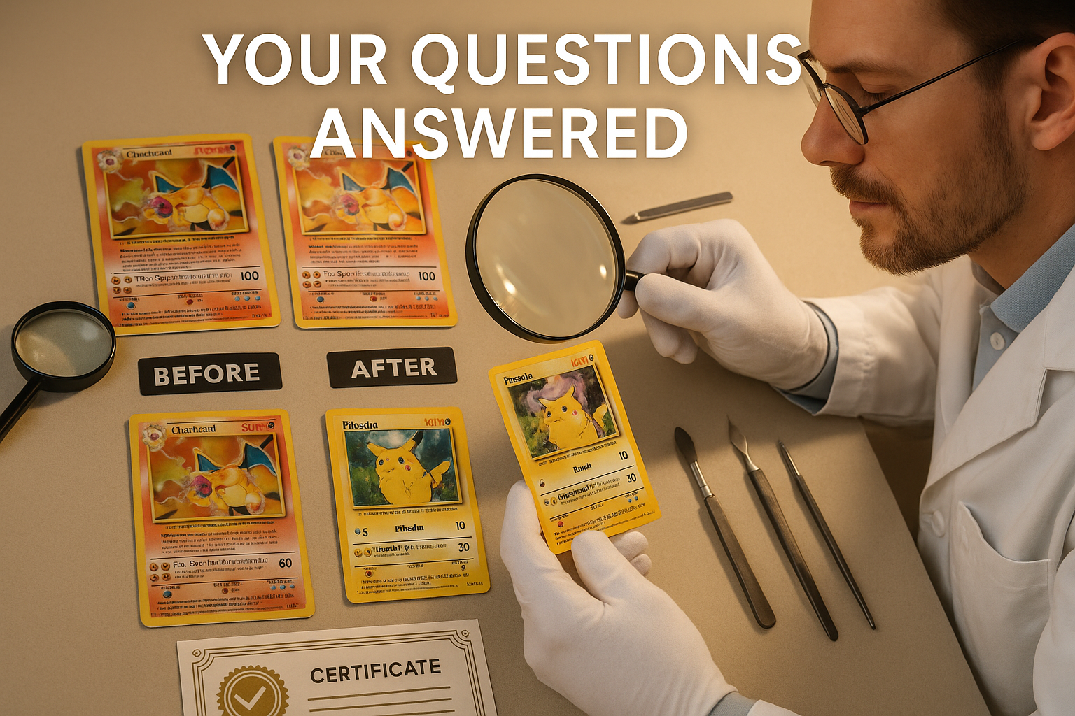 a phot about why customers trust our pokemon card services 
Your questions answered 
